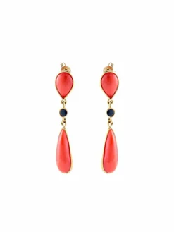 Boucles d'oreilles corail et saphir or jaune