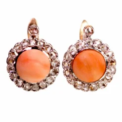 Boucles d'oreilles corail, diamant, or rose 18 carats 8281-2000