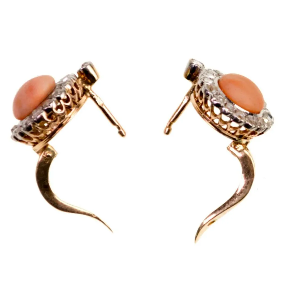 Boucles d'oreilles corail, diamant, or rose 18 carats 8281-2000