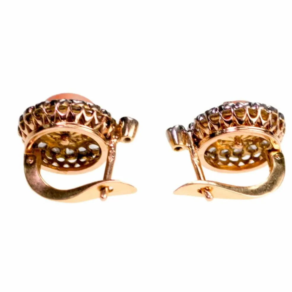 Boucles d'oreilles corail, diamant, or rose 18 carats 8281-2000