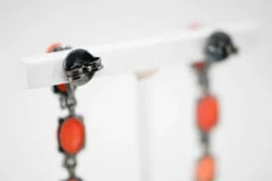 Boucles d'oreilles corail diamants Or noir