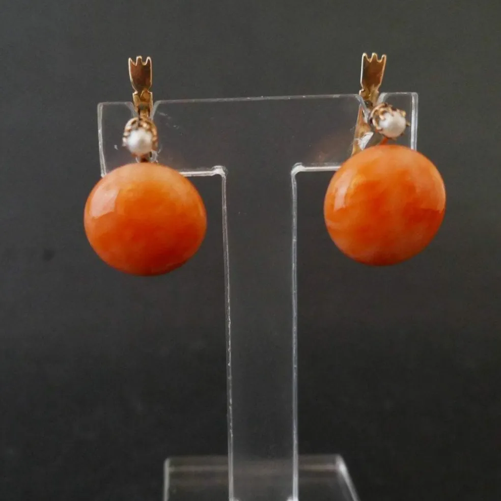 Boucles d'Oreilles Corail Peau d'Ange Et Perle