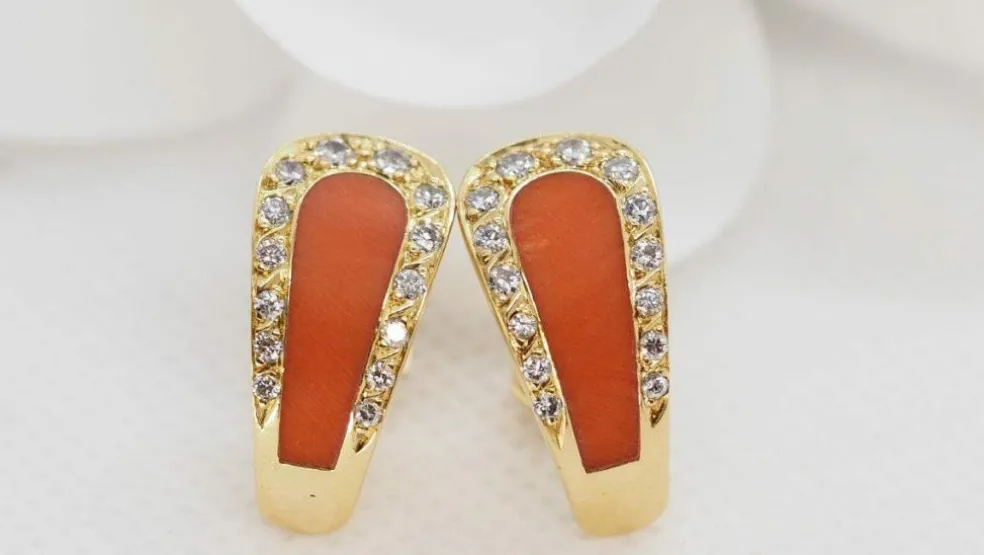 Boucles d'Oreilles Corail Et Diamants