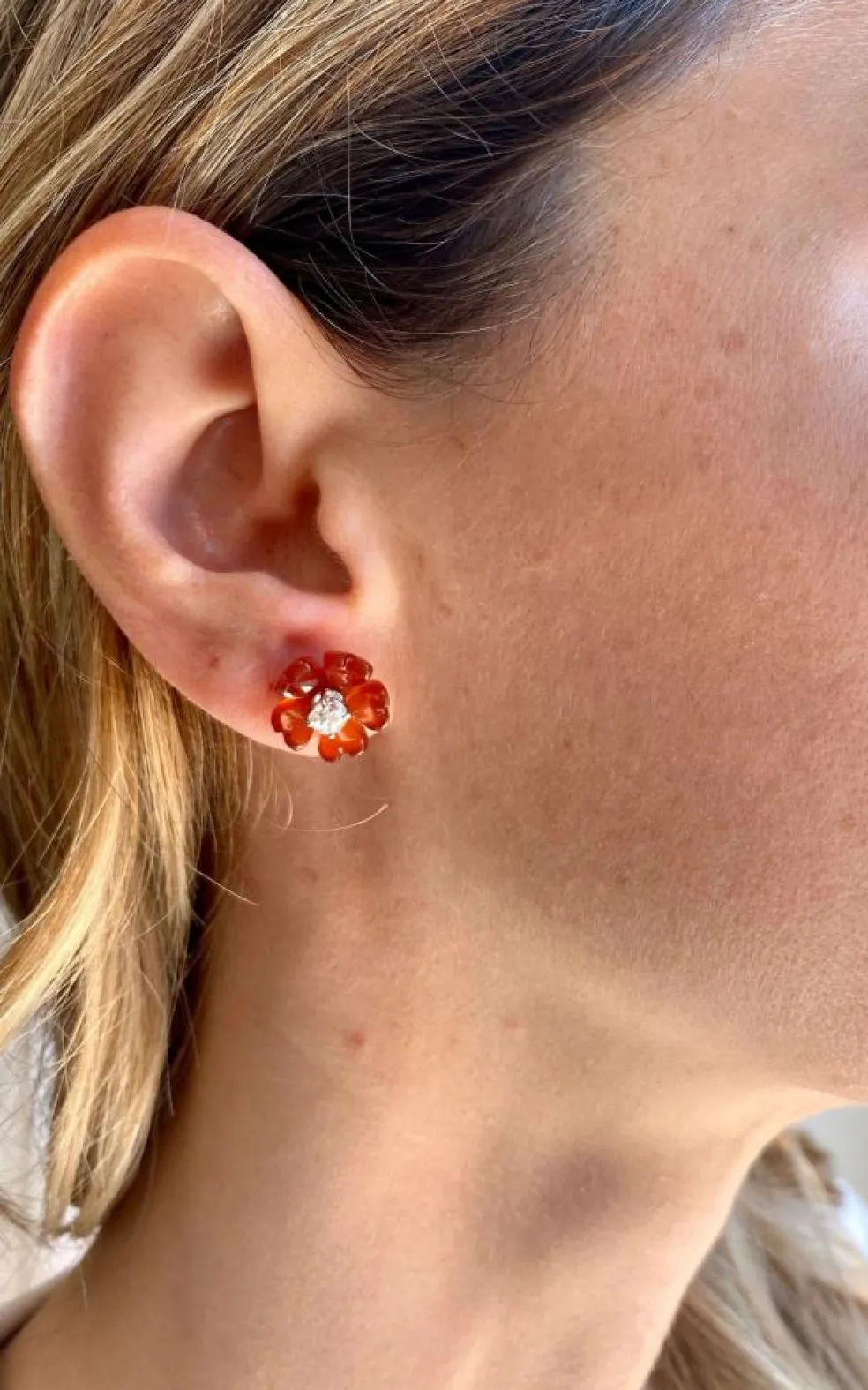 Boucles d’oreilles Cornaline Diamant