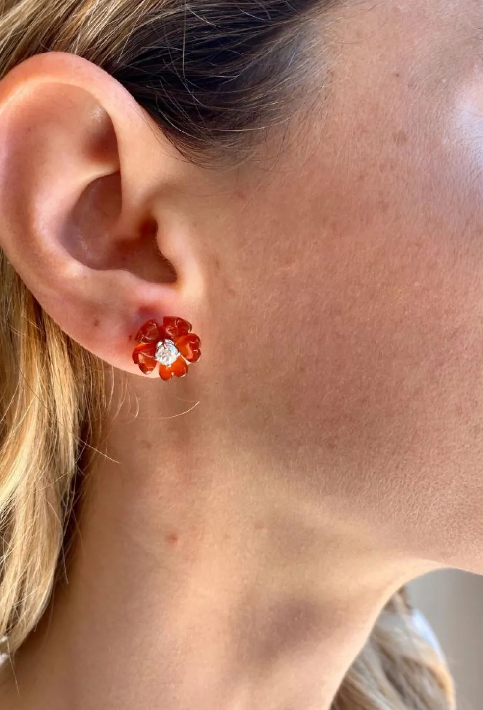 Boucles d’oreilles Cornaline Diamant