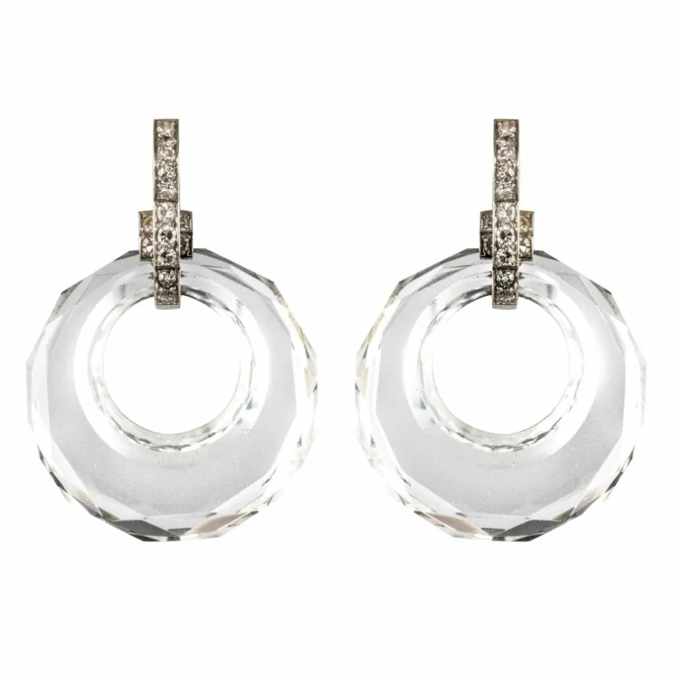 Boucles d'oreilles cristal de roche diamants