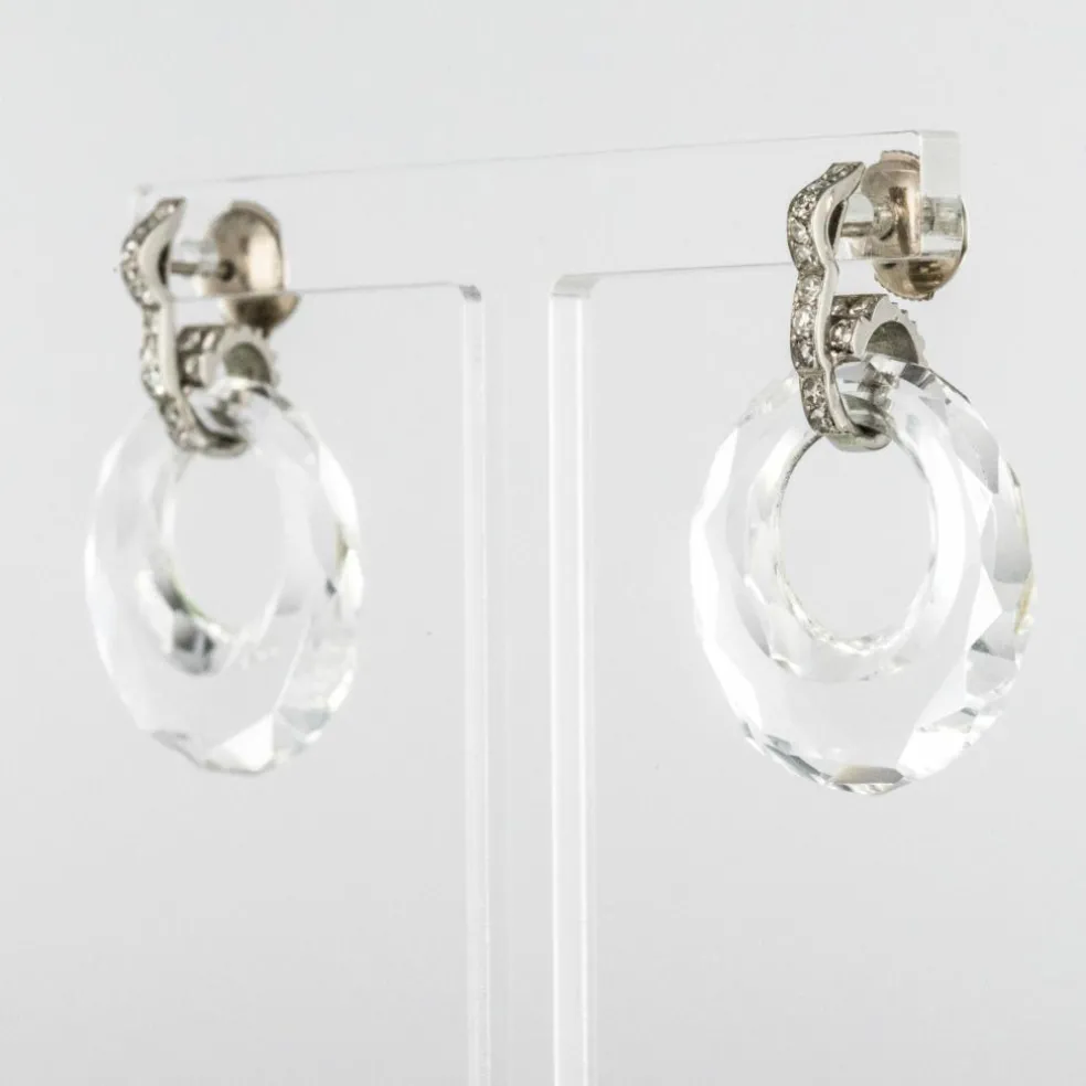 Boucles d'oreilles cristal de roche diamants