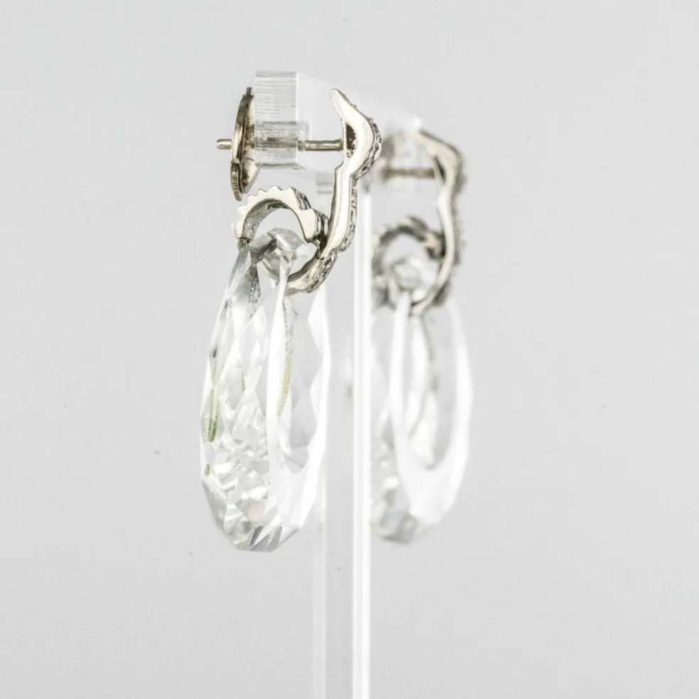 Boucles d'oreilles cristal de roche diamants