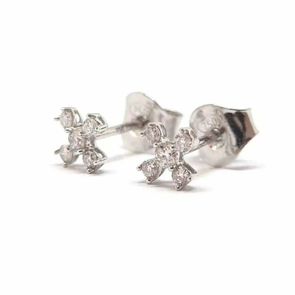 Boucles d'oreilles croix diamants or blanc