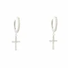 Boucles d'oreilles croix en or blanc avec diamants