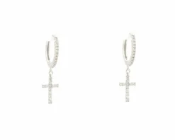 Boucles d'oreilles croix en or blanc avec diamants