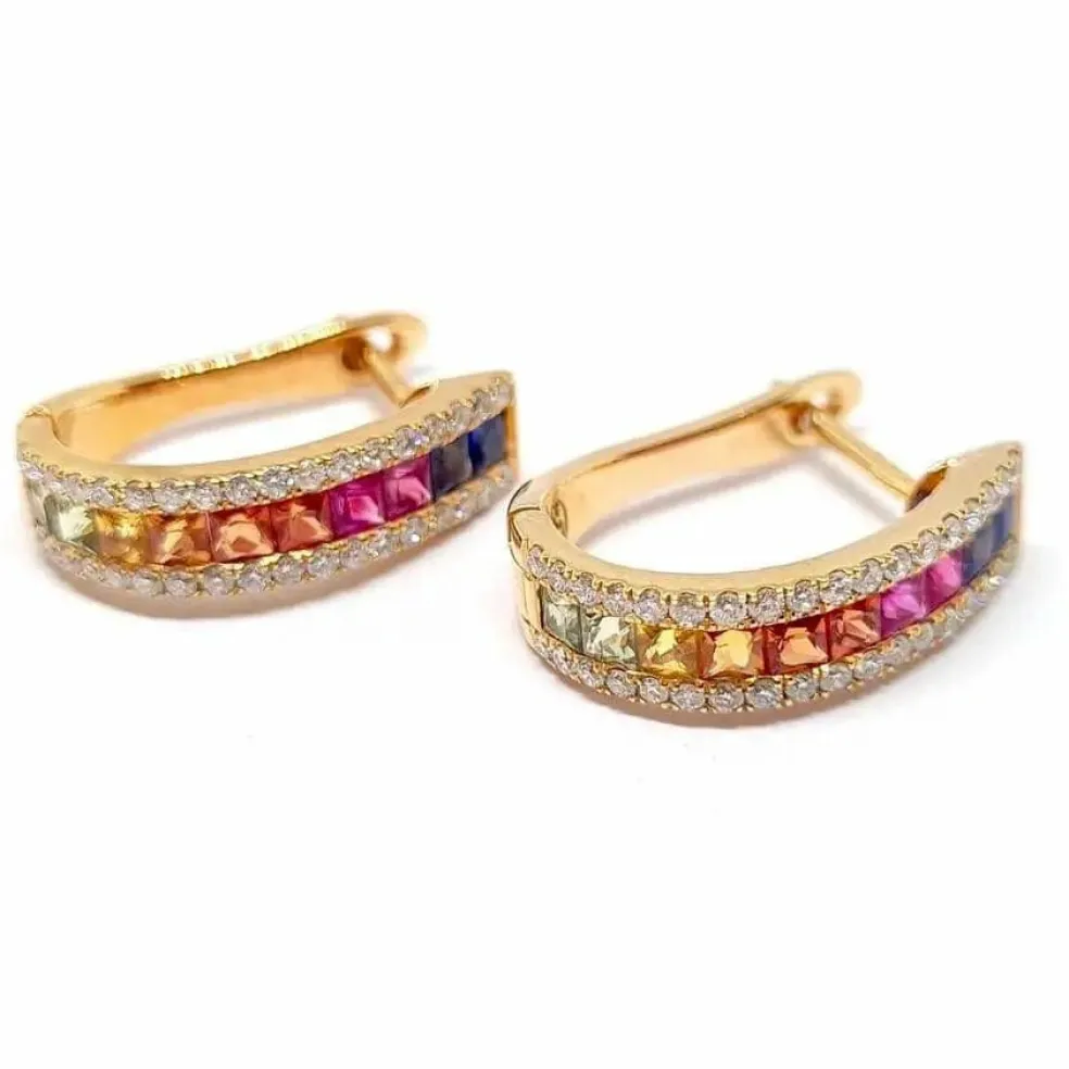 Boucles d'oreilles créoles saphirs multicolores diamants