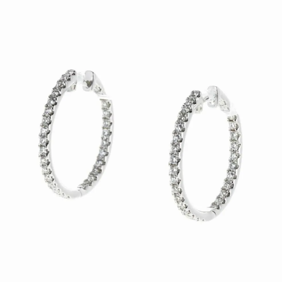 Boucles d'Oreilles Créoles Or Blanc et Diamants