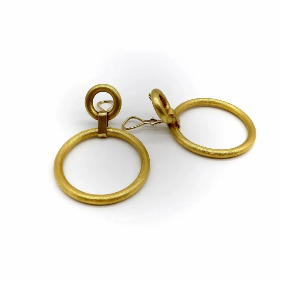 Boucles d'oreilles créoles doubles vintage en or 14 carats avec finition florentine