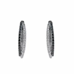 Boucles d'oreilles créoles diamants blancs et noirs