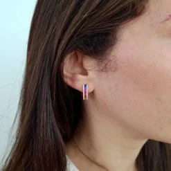 Boucles d'oreilles créoles saphirs multicolores diamants