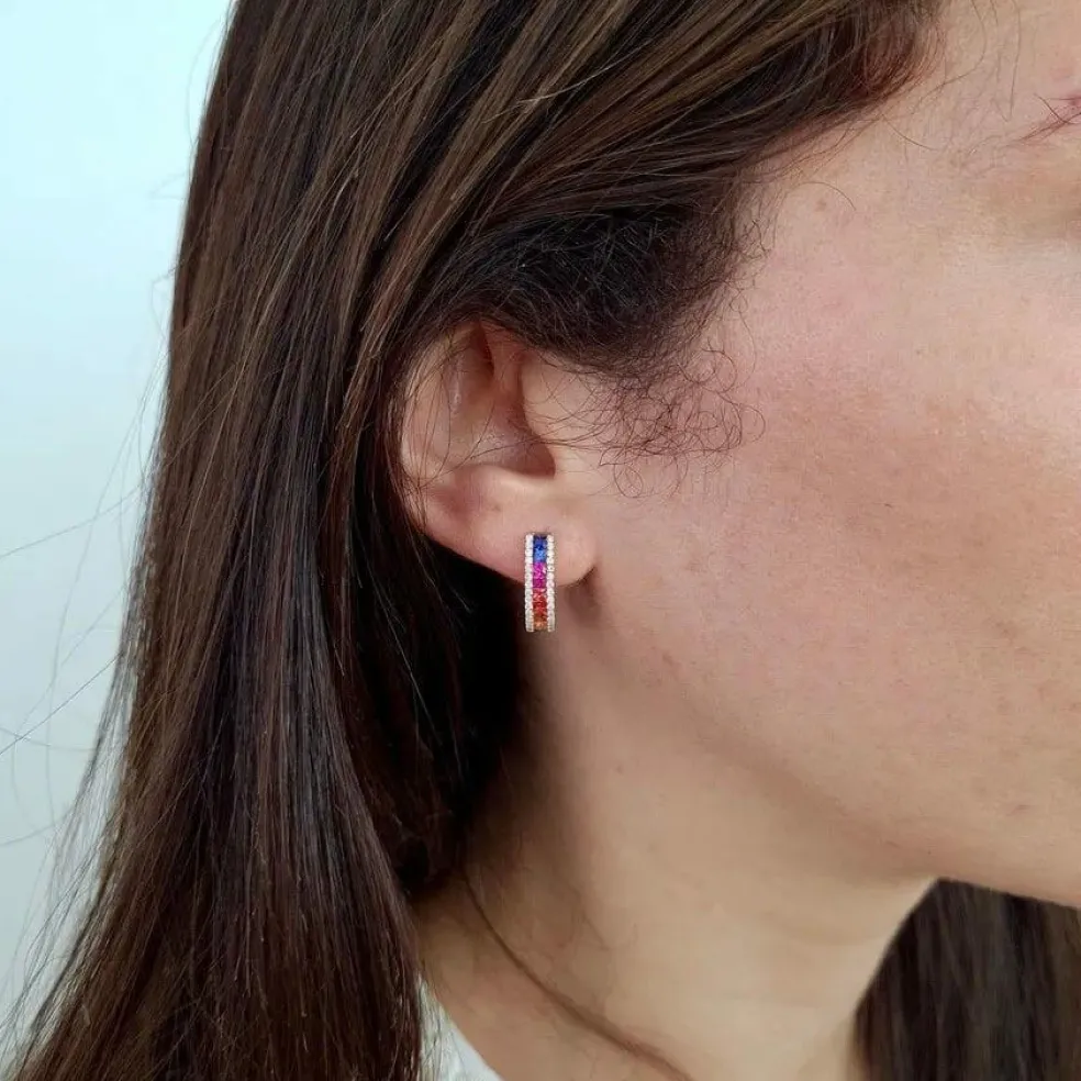 Boucles d'oreilles créoles saphirs multicolores diamants