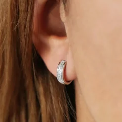 Boucles d'oreilles créoles double rangs diamant or blanc