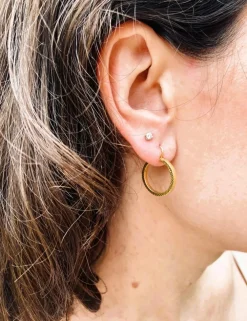 Boucles d'oreilles créoles or jaune guilloché