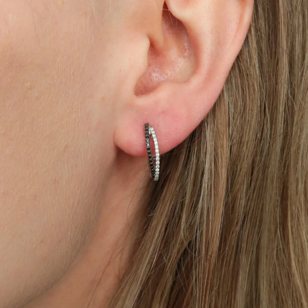 Boucles d'oreilles créoles diamants blancs et noirs