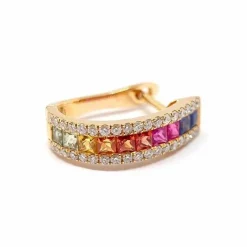 Boucles d'oreilles créoles saphirs multicolores diamants