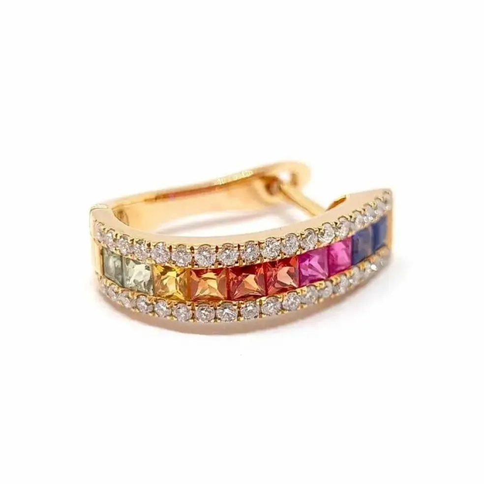 Boucles d'oreilles créoles saphirs multicolores diamants