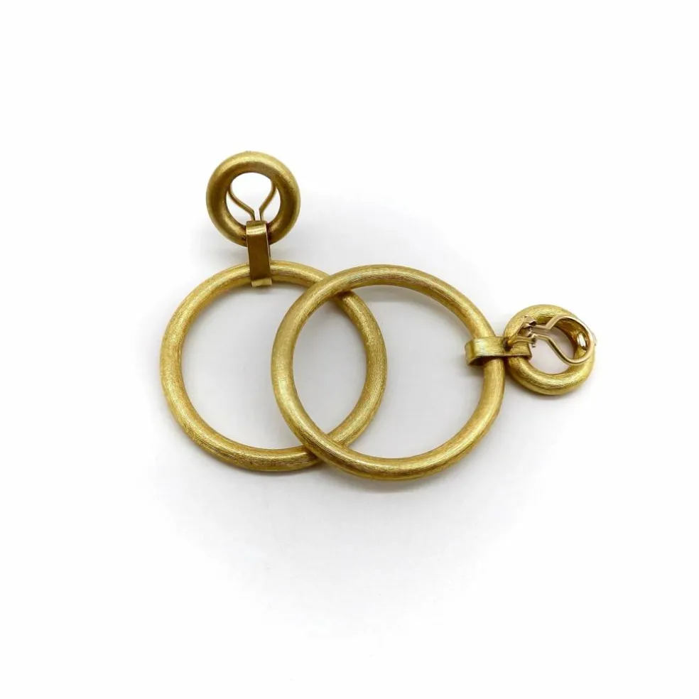 Boucles d'oreilles créoles doubles vintage en or 14 carats avec finition florentine