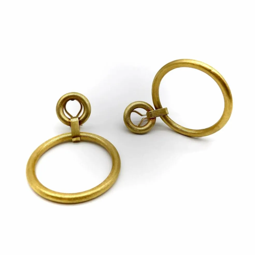 Boucles d'oreilles créoles doubles vintage en or 14 carats avec finition florentine