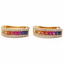 Boucles d'oreilles créoles saphirs multicolores diamants