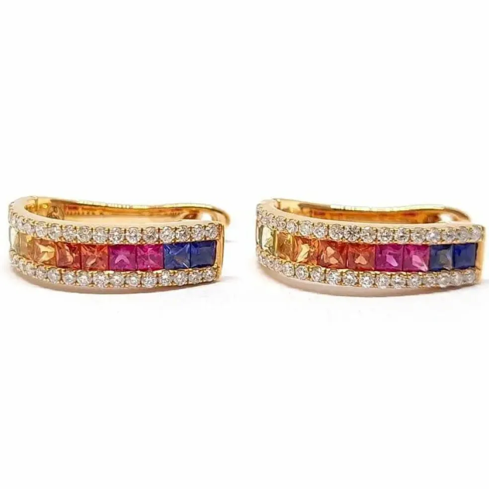Boucles d'oreilles créoles saphirs multicolores diamants