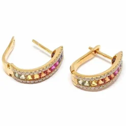 Boucles d'oreilles créoles saphirs multicolores diamants