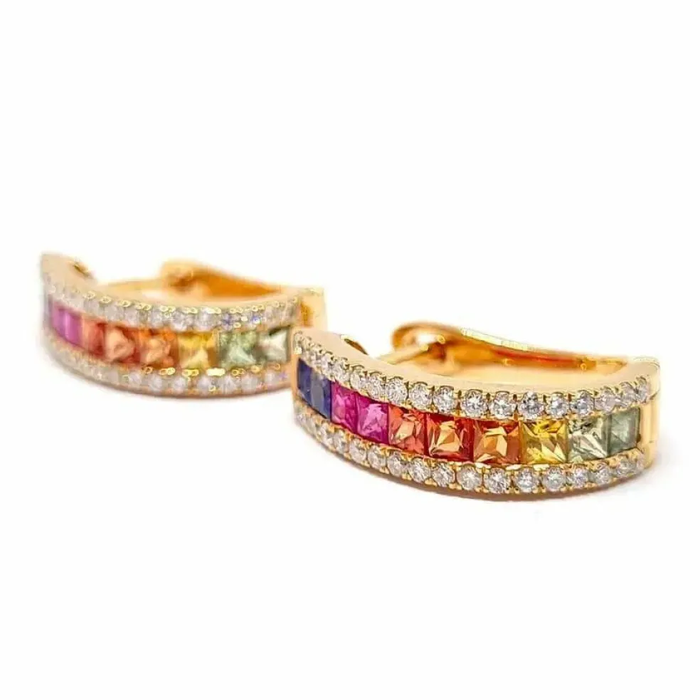 Boucles d'oreilles créoles saphirs multicolores diamants