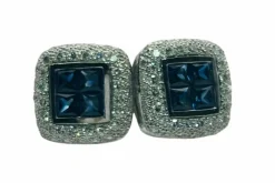Boucles d'oreilles de luxe en or blanc, saphirs et diamants