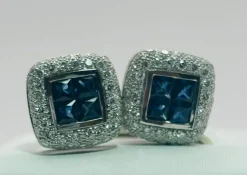 Boucles d'oreilles de luxe en or blanc, saphirs et diamants