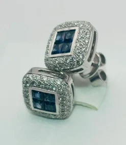 Boucles d'oreilles de luxe en or blanc, saphirs et diamants