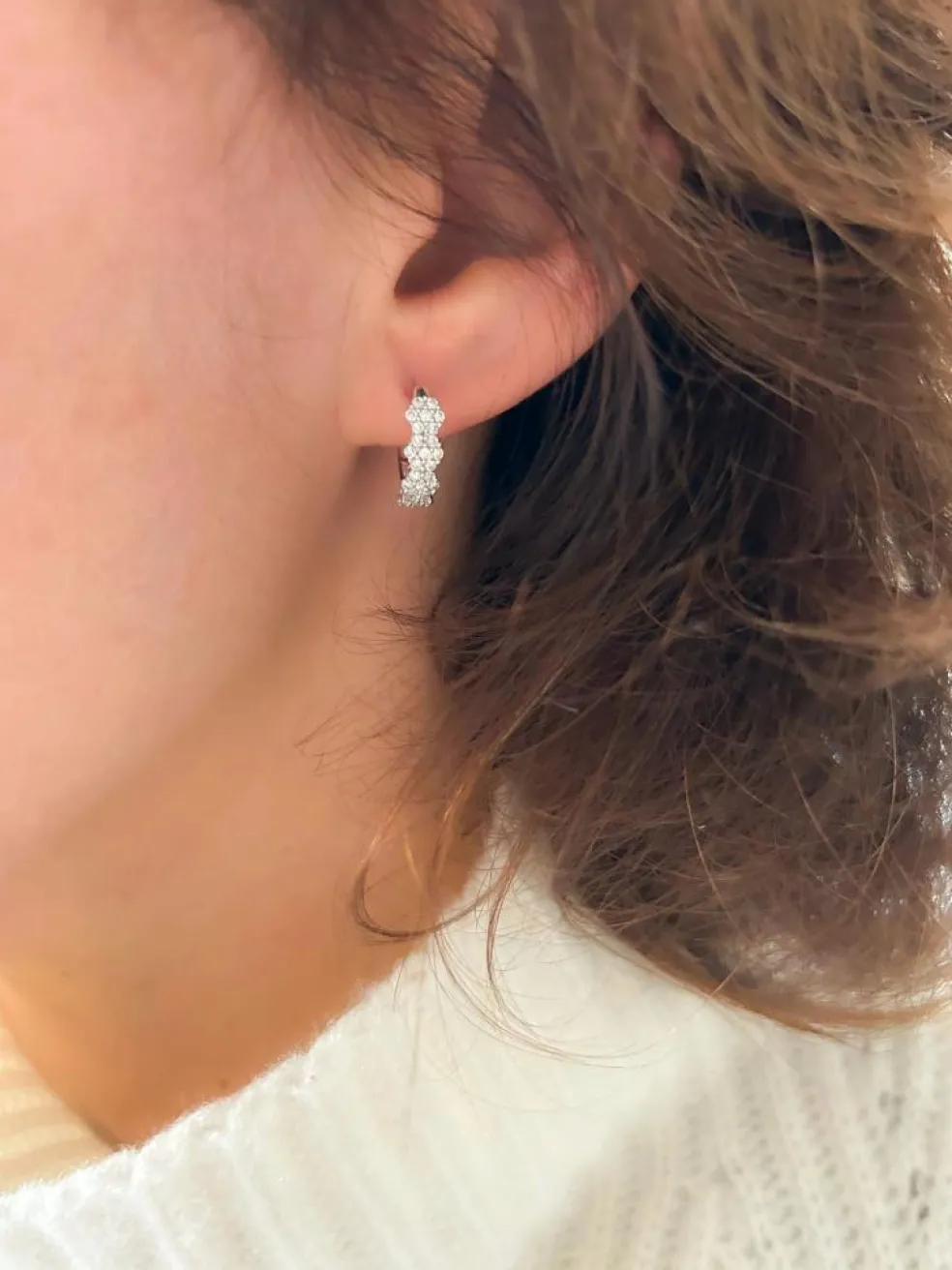 Boucles d'oreilles demi créoles Or gris Diamant