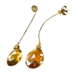 BOUCLES D'OREILLES DIAMANTS GOUTTES CITRINE