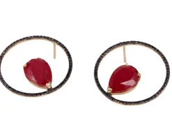 Boucles d'oreilles diamants noirs et rubis