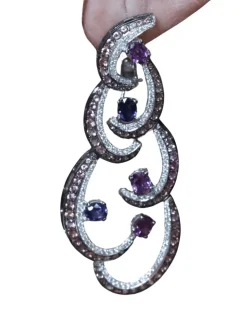 Boucles d'oreilles diamants saphirs roses et bleus
