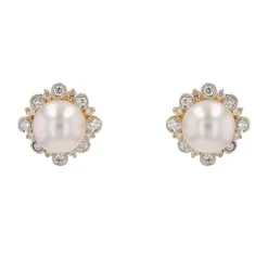 Boucles d'oreilles diamants perle Akoya or jaune