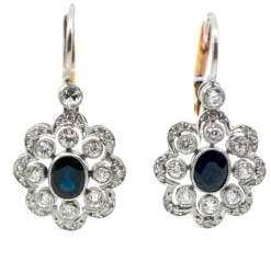 Boucles d'oreilles, Diamant, Saphir