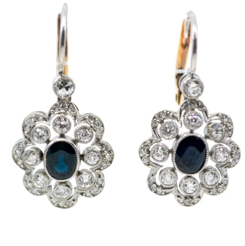 Boucles d'oreilles, Diamant, Saphir