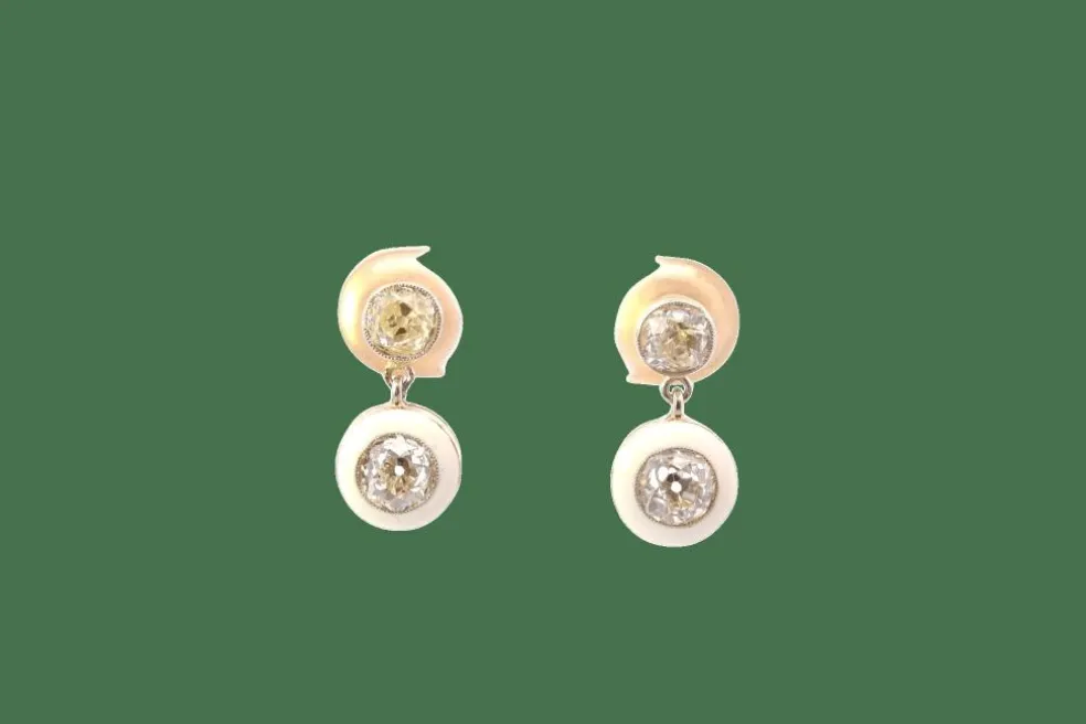 Boucles d'oreilles diamants, or, émail