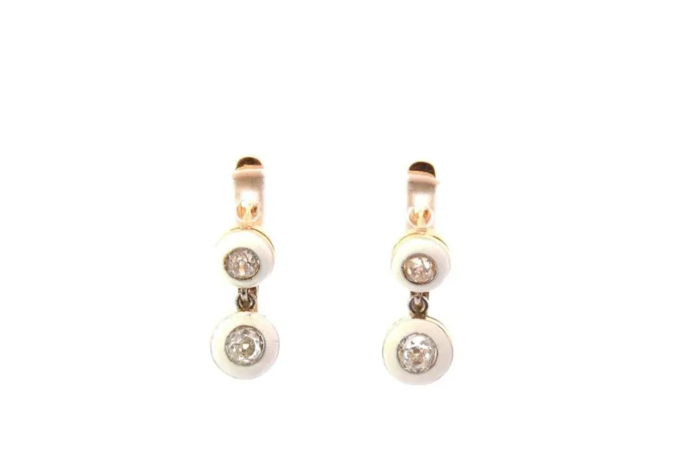 Boucles d'oreilles diamants en or et émail