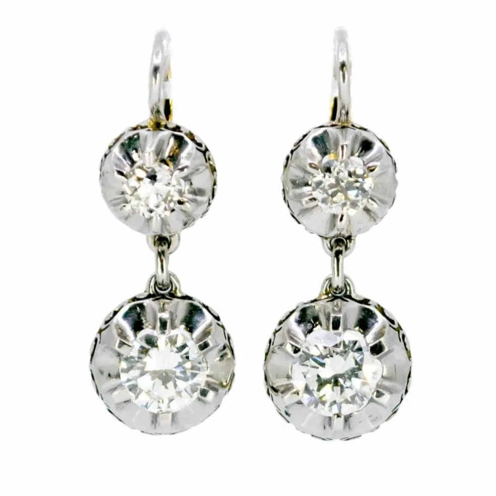 Boucles d'oreilles diamant, platine, 18 carats