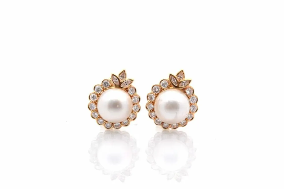 Boucles d'oreilles diamants et perles mabé