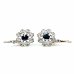 Boucles d'oreilles, Diamant, Saphir