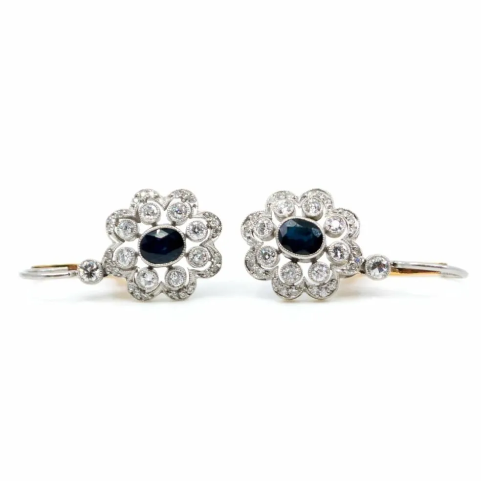 Boucles d'oreilles, Diamant, Saphir