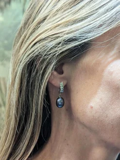 Boucles d'oreilles diamants et perles grises
