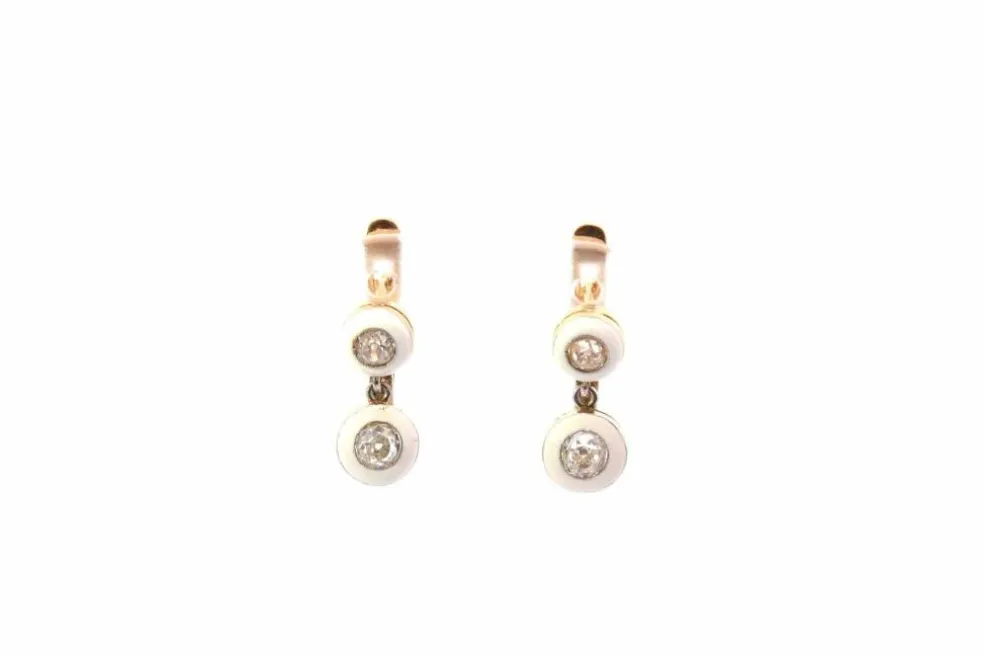 Boucles d'oreilles diamants en or et émail
